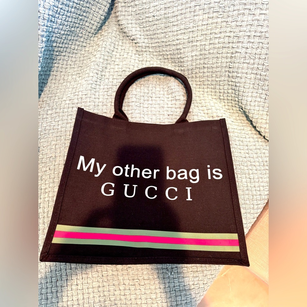 Black Canvas Tote with Funny Graphic Print 😅😬😂❤️‎ - Picture 3 of 5